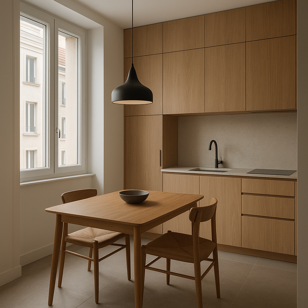 Cuisine lyonnaise optimisée avec une déco stylée et fonctionnelle
