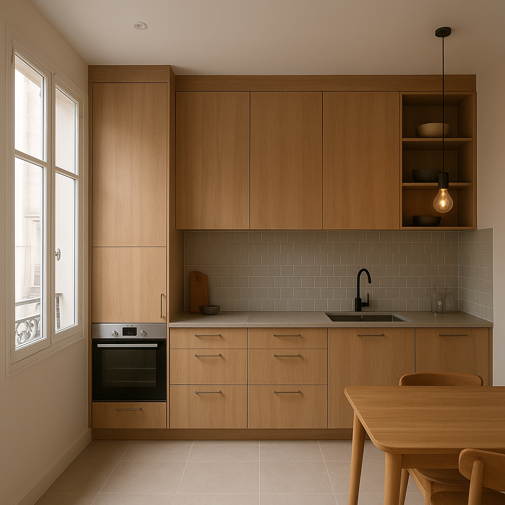 Rénovation cuisine budget : combien prévoir et où économiser intelligemment ? 7 Cuisine rénovée durable et fonctionnelle avec rangements optimisés
