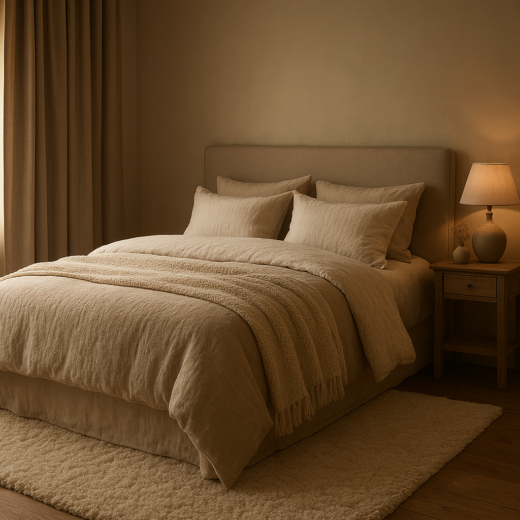 Décoration chambre cocooning avec textiles doux et lumière tamisée