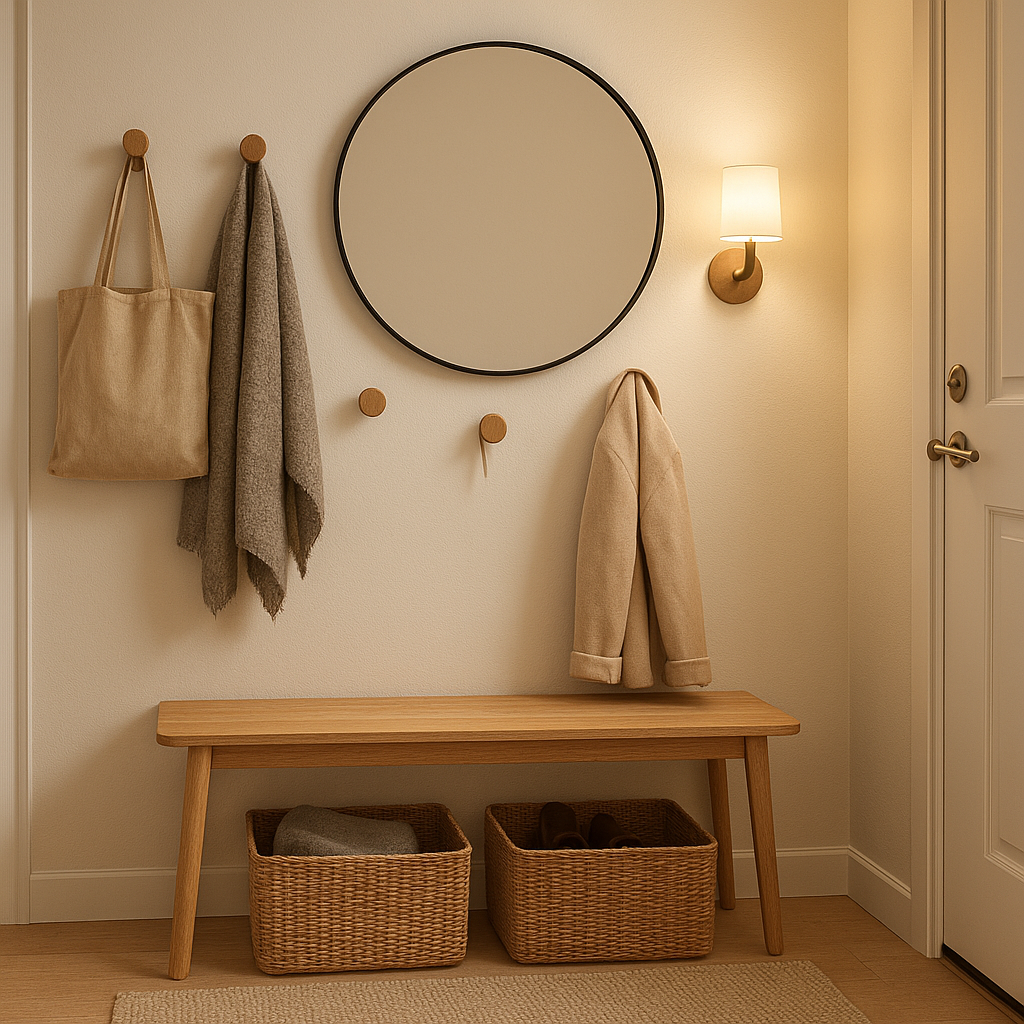 Entrée optimisée avec patères adhésives et rangement sans perçage