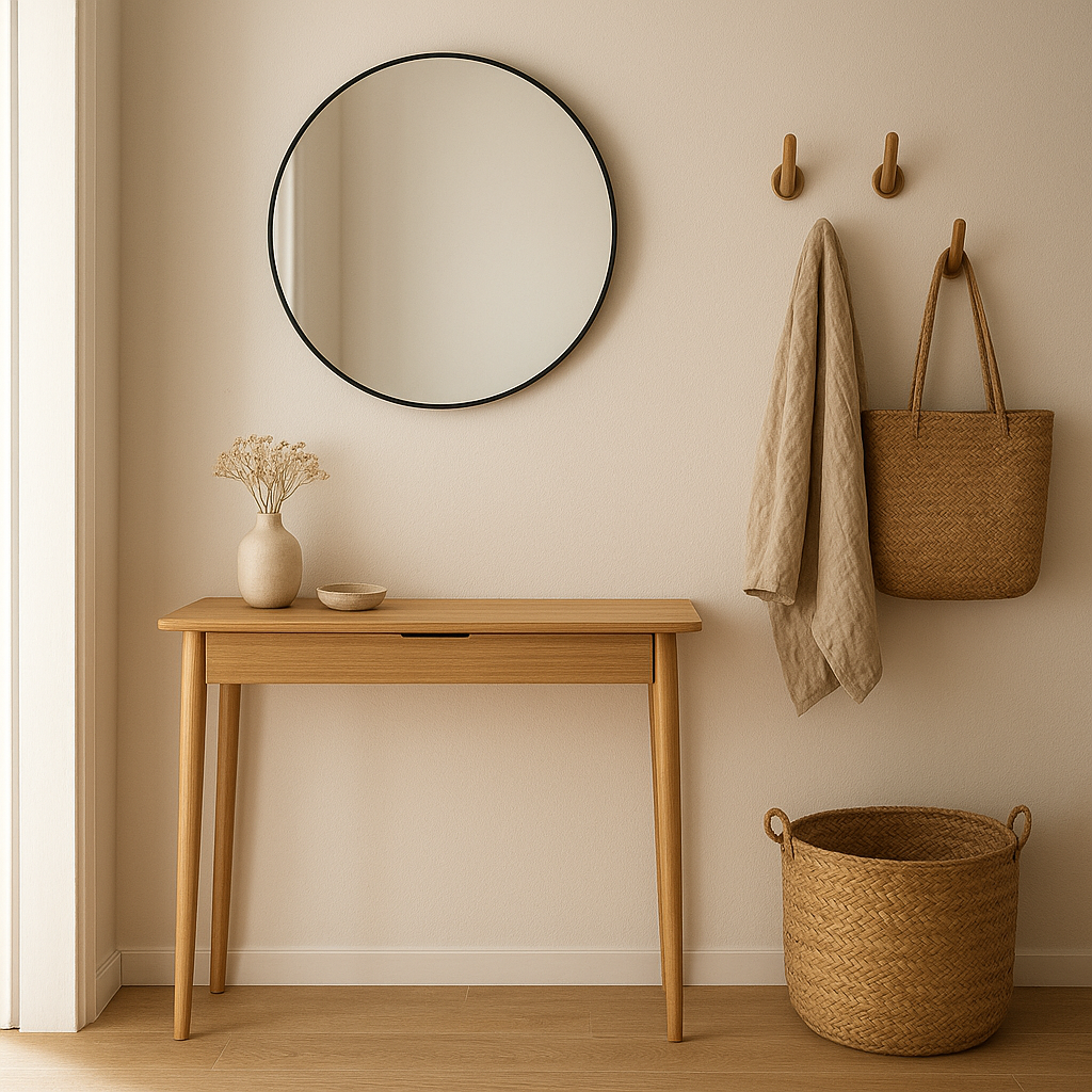 Aménagement petit espace : les meilleures idées pour optimiser chaque mètre carré 6 Entrée optimisée pour un petit espace avec rangement compact et miroir