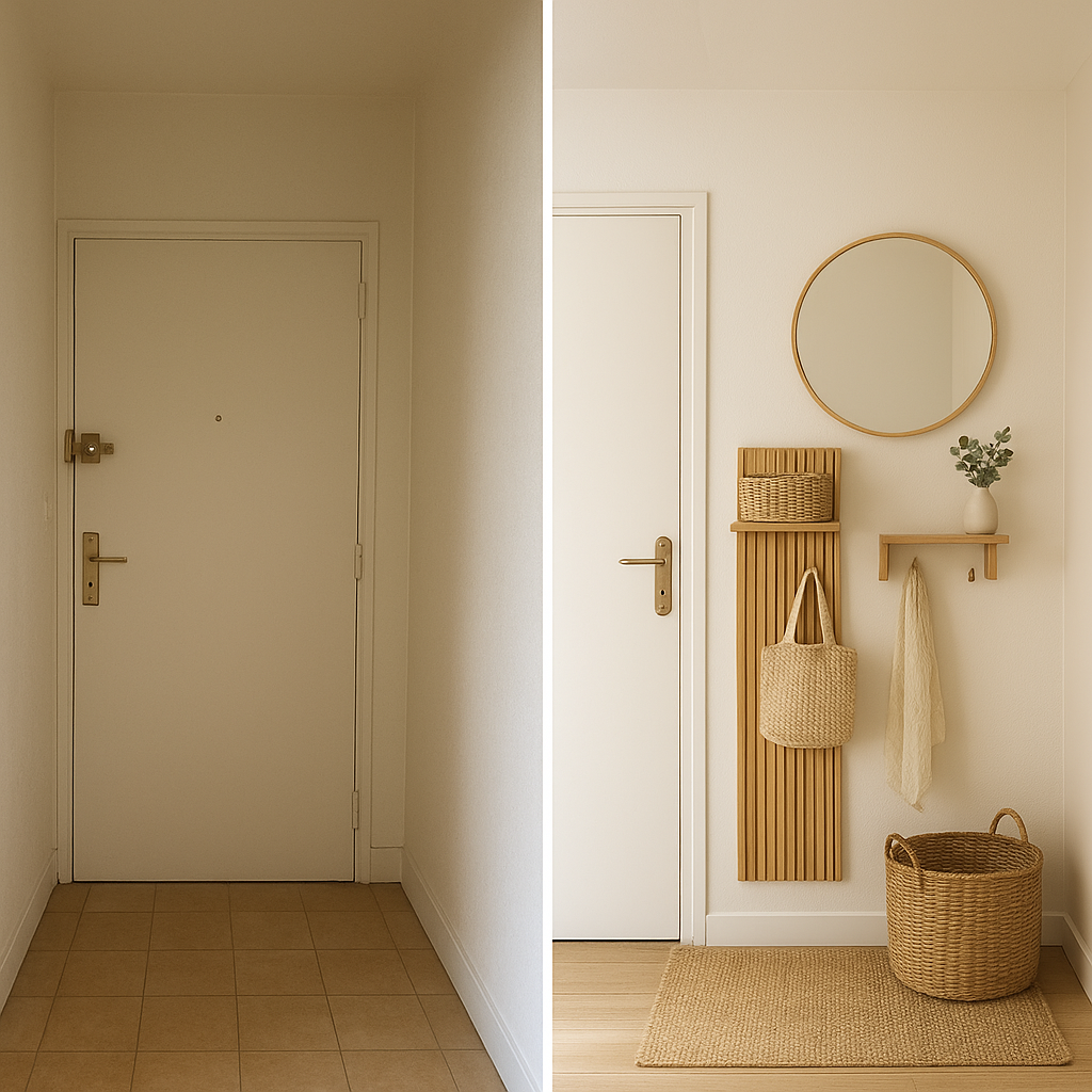 Exemple d’optimisation d’une petite entrée avec rangements et miroir
