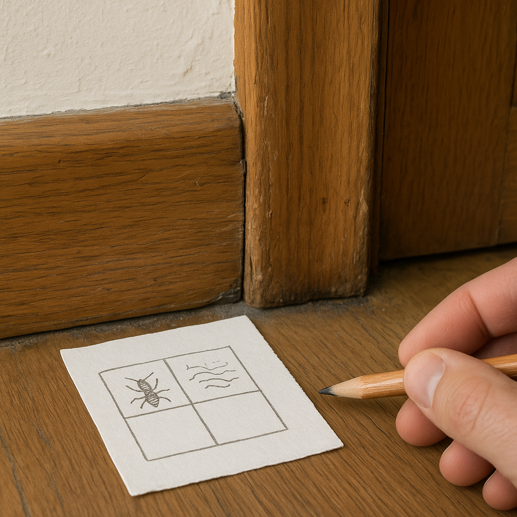 Inspection d’une boiserie pour détecter des signes de termites