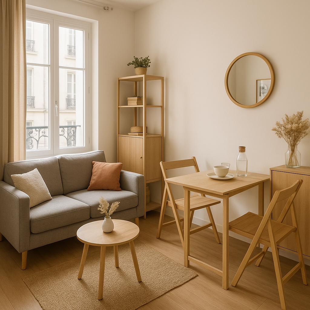 Aménagement petit espace : les meilleures idées pour optimiser chaque mètre carré 8 Salon compact avec coin repas fonctionnel dans un petit espace