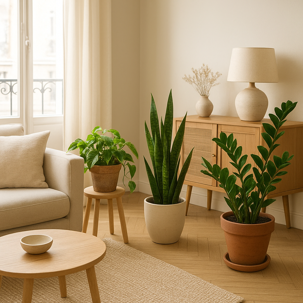 Sélection de plantes d’intérieur faciles dans un salon lumineux